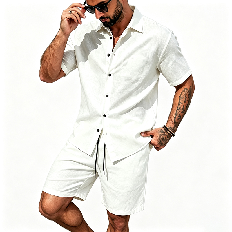 Men Linen Two Piece Outfit Sho - đánh giá và giá Shirt Camp Collar