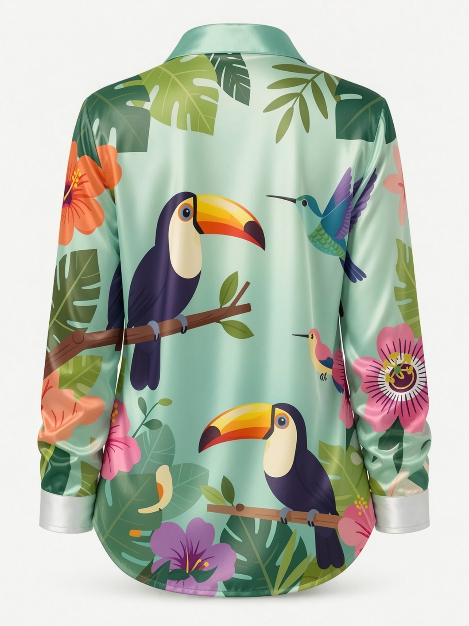 Mint Toucan Satin Button Shirt - đánh giá và giá Resort Shirt Floral