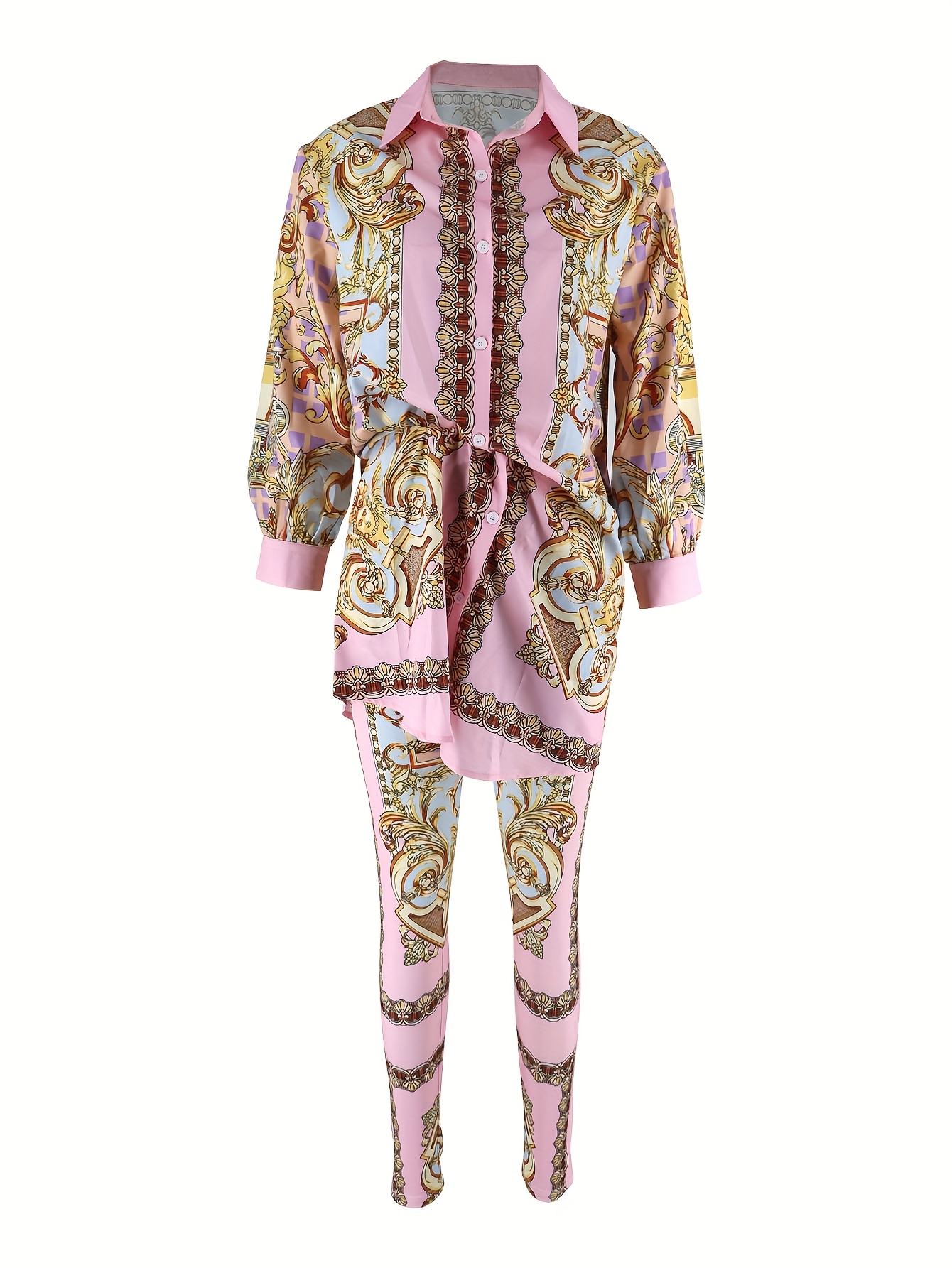 Women 2 Piece Set Ornate Print - đánh giá và giá Shirt Camp Collar